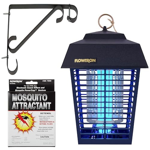 Flowtron Bug Zapper 1/2 Acre Coverage, 15W UV Bulb, 5600V Grid, Wall Mount & Attractant Cartridge