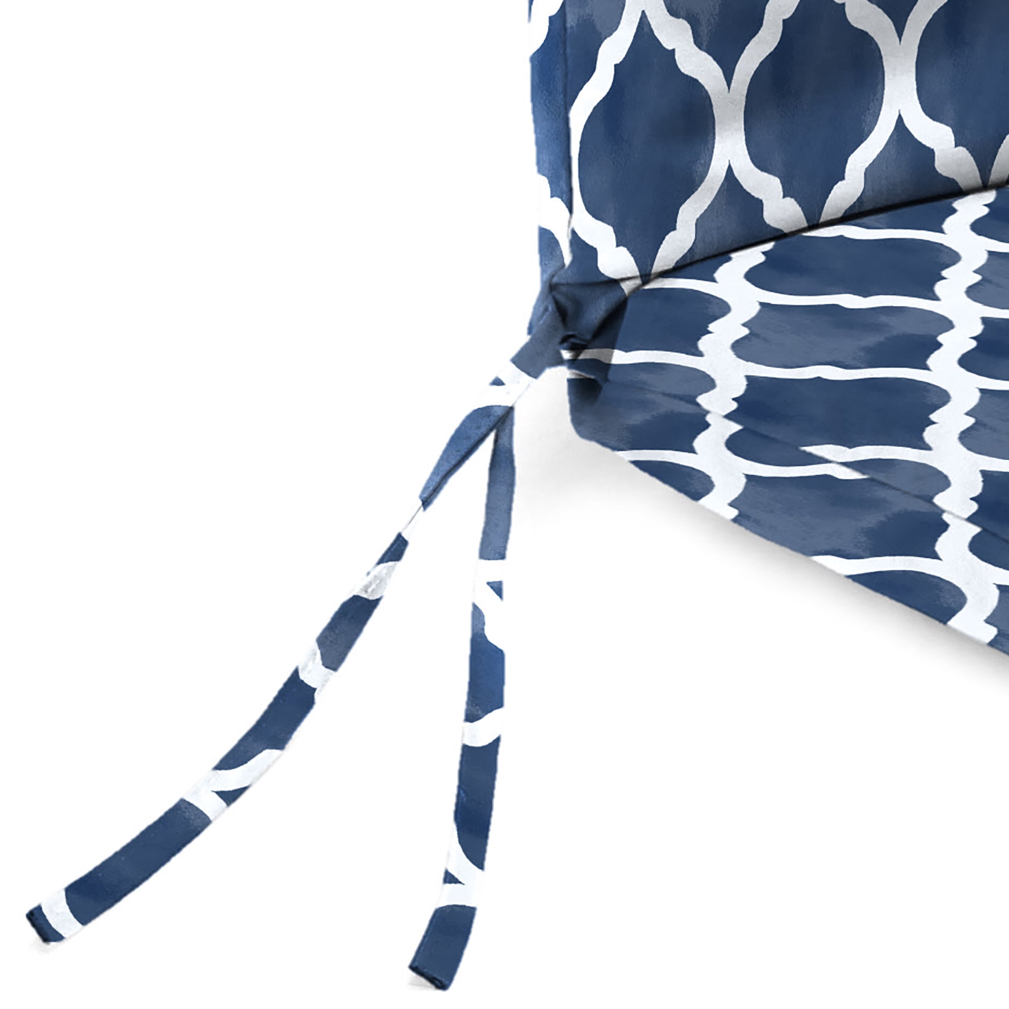 Jordan Manufacturing 44" x 21" Britt Navy Quatrefoil Rectangular Outdoor Chair Cushion with Ties and Hanger Loop