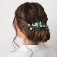 thumbnail image 5 of Granjero Gordo Horquilla de flores para novia, tocado de perlas de cristal, joyería para el cabello de boda dorada (verde), 5 of 5