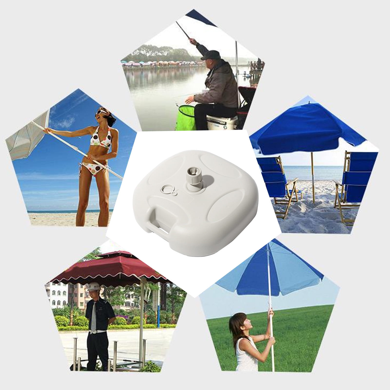 WLAGOOD Simple Deluxe 20L Weight Capacity Heavy Duty Fillable Market Patio Umbrella Round Base Stand with Holder for Outdoor Lawn, Garden, Yard, Deck, Black