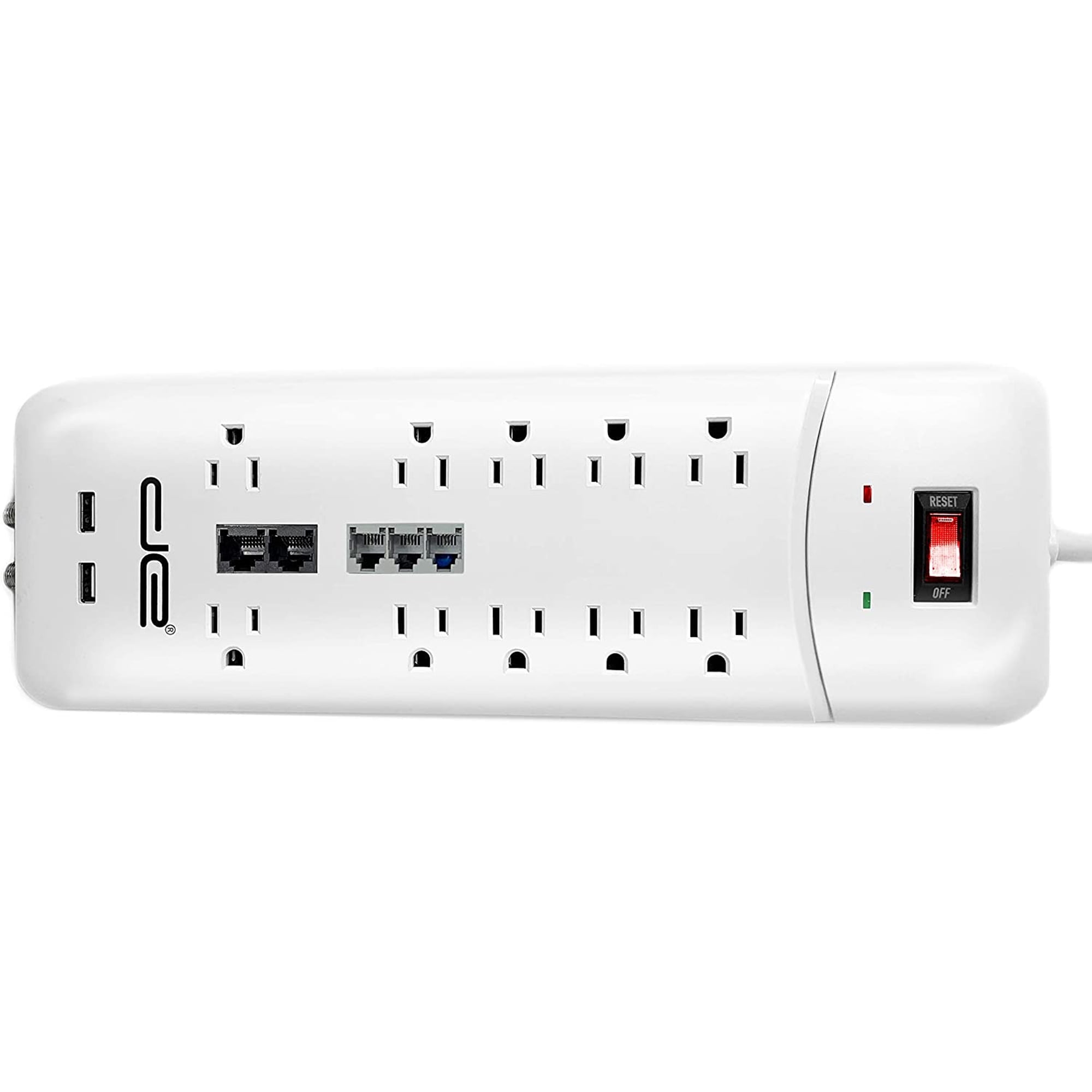 Digital Energy 10-Outlet Surge Protector Power Strip, 25-ft Heavy-Duty Extension Cord, 3500 Joules, USB Charging Ports