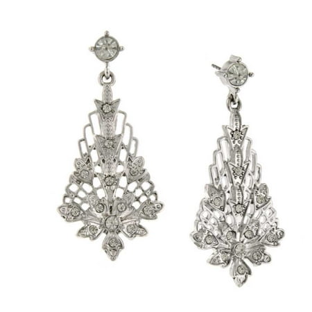 1928 Jewelry Silver-Toned Crystal Lantern Vintage Costume Fashion Drop Earrings