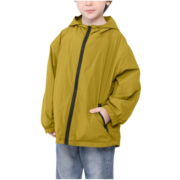 Lenpel Children's Rain Jackets Toddler Girls Boys Long Sleeve Zip up Hooded Lightweight Raincoats Hiking Casual Outwear Coats(Yellow,9-10 Years)