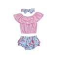 thumbnail image 1 of Haut à Manches à Volants pour Bébé Filles + Shorts Imprimé Flamant Rose + Ensemble Bandeau, 1 of 5