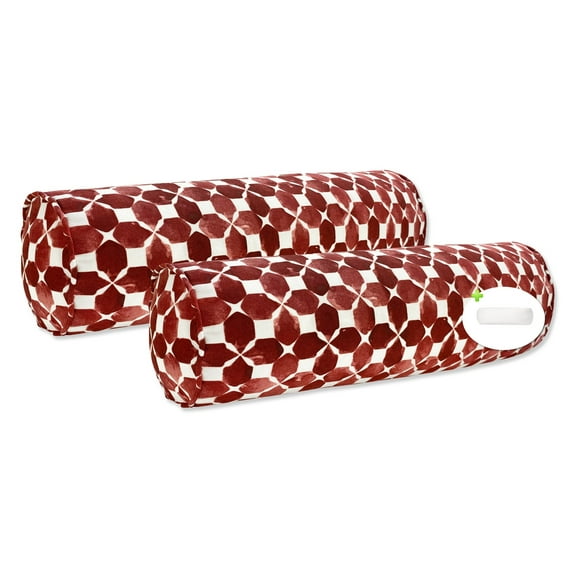 FBTS Prime Throw Bolster Pillows Set of 2 Red Geometric Round 20x6 Inch Patio Neck Roll Pillows