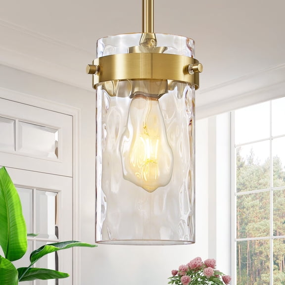 Deyidn 5-inch Gold Modern Pendant Light with Glass Shade, Height Adjustable Hanging Fixture for Kitchen Island, Dining Table, Entryway, Foyer
