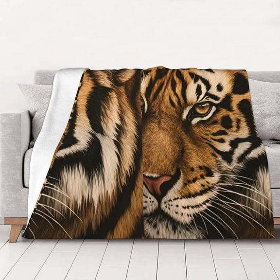 Orange Tiger Stripes Animal Print Throws Blanket Fleece Soft Cozy Warm Plush for Travel Chair Bedroom Living Room Sofa 40"x30"