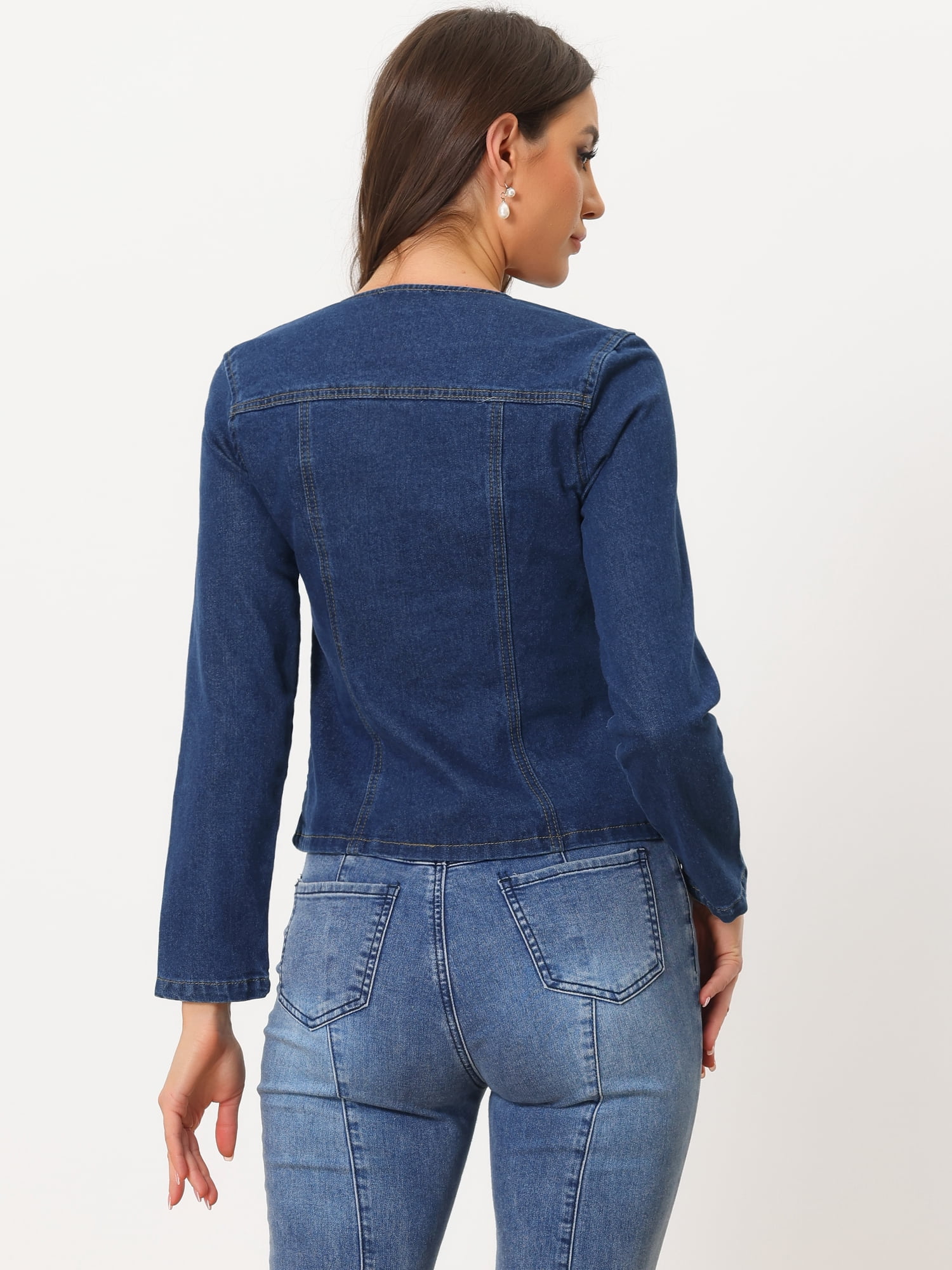 DARING DIVA Women's Lapel Collar Jean Jacket One Button Work Denim Blazer XS Dark Blue