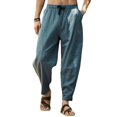 thumbnail image 1 of Pantalones de algodón para hombre, pantalones largos de playa, bolsillos, pantalones de verano con cordón, 1 of 4