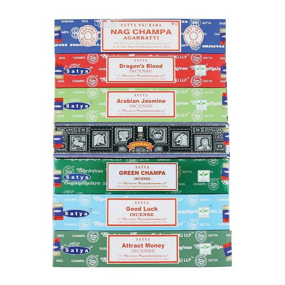 Relaxation Set 7 Packs Satya Nag Champa Incense Stick Packs - Hand Rolled & Non-Toxic - Total 105 Sticks | Home Fragrance Gift Pack 15g