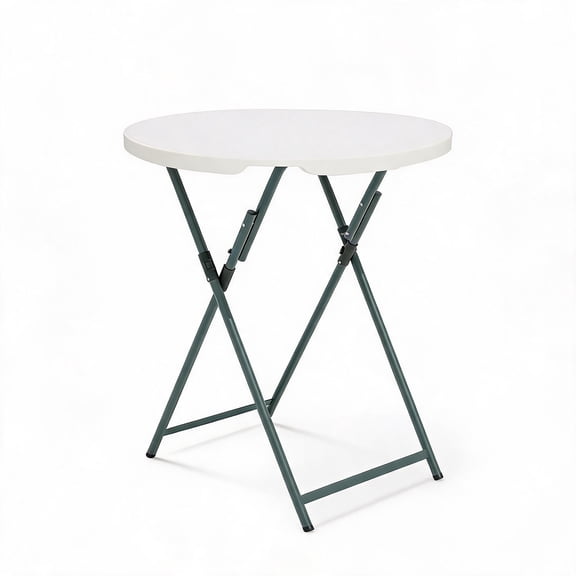 32 Inch Round Folding Cocktail Table with HDPE Top and Steel Frame 2 Pack White