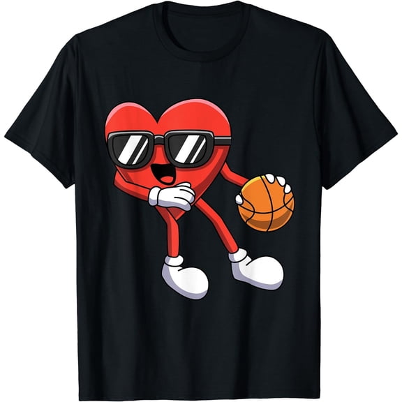 Funny Valentines Day Heart Playing Basketball Boys Kids T-Shirt