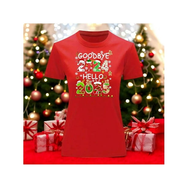 Playera Blusa Con Estampado De Goodbye 2024 Hello 2025 Fin De Año Año Nuevo Color Rojo Talla Grande Marca Emil SaEs