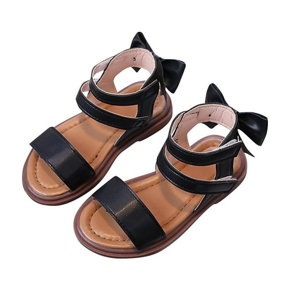 ZACPNCV Sandals for Girls Breathable Open Toe Wedding Flower Sandals with Rubber Sole Indoor Outdoor Summer Shoes Black 4-4.5 Years