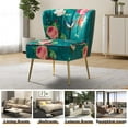thumbnail image 4 of Floral Accent Chairs Set of 2 Upholstered Dining Chair Sofa Tufted Back Golden Legs Home Living Room Bedroom Flower Butterfly Pattern Blue, 4 of 8