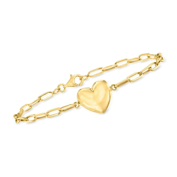 Ross-Simons 10kt Yellow Gold Heart Paper Clip Link Bracelet, Women's, Adult