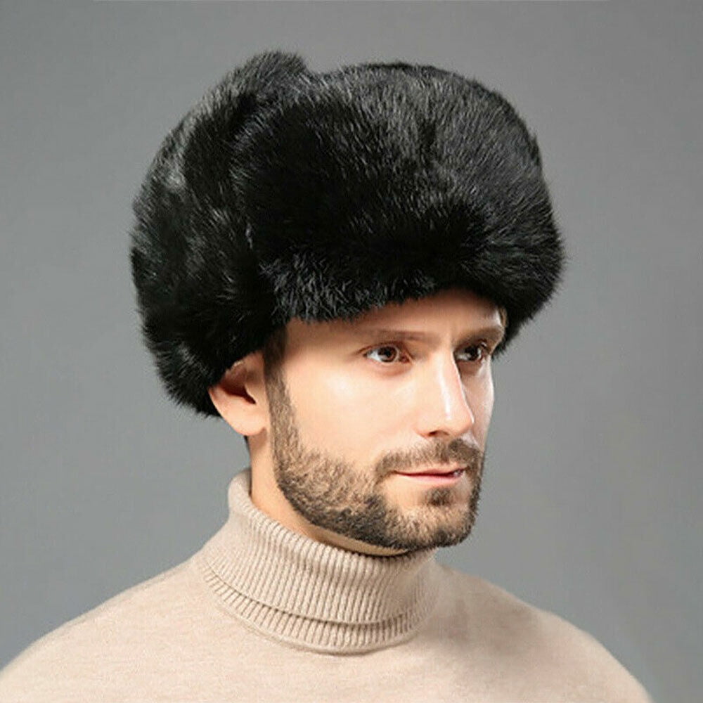 Men's Winter Hat Imitation Russia Fur Trapper Earflap Ski Cap Ushanka