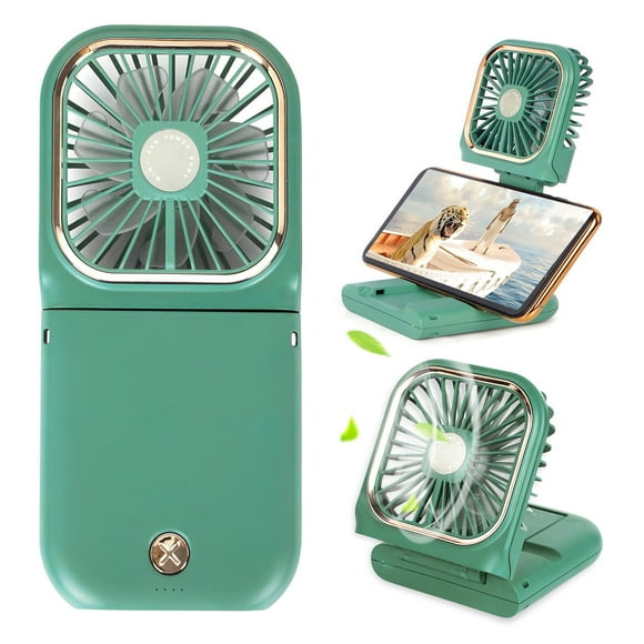 Miniventilador portátil FADACHY 5 en 1 con soporte para teléfono 3000 mAh, color verde