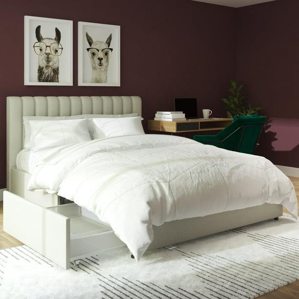 Novogratz Brittany Upholstered Bed with Storage Drawers, Full, Gray