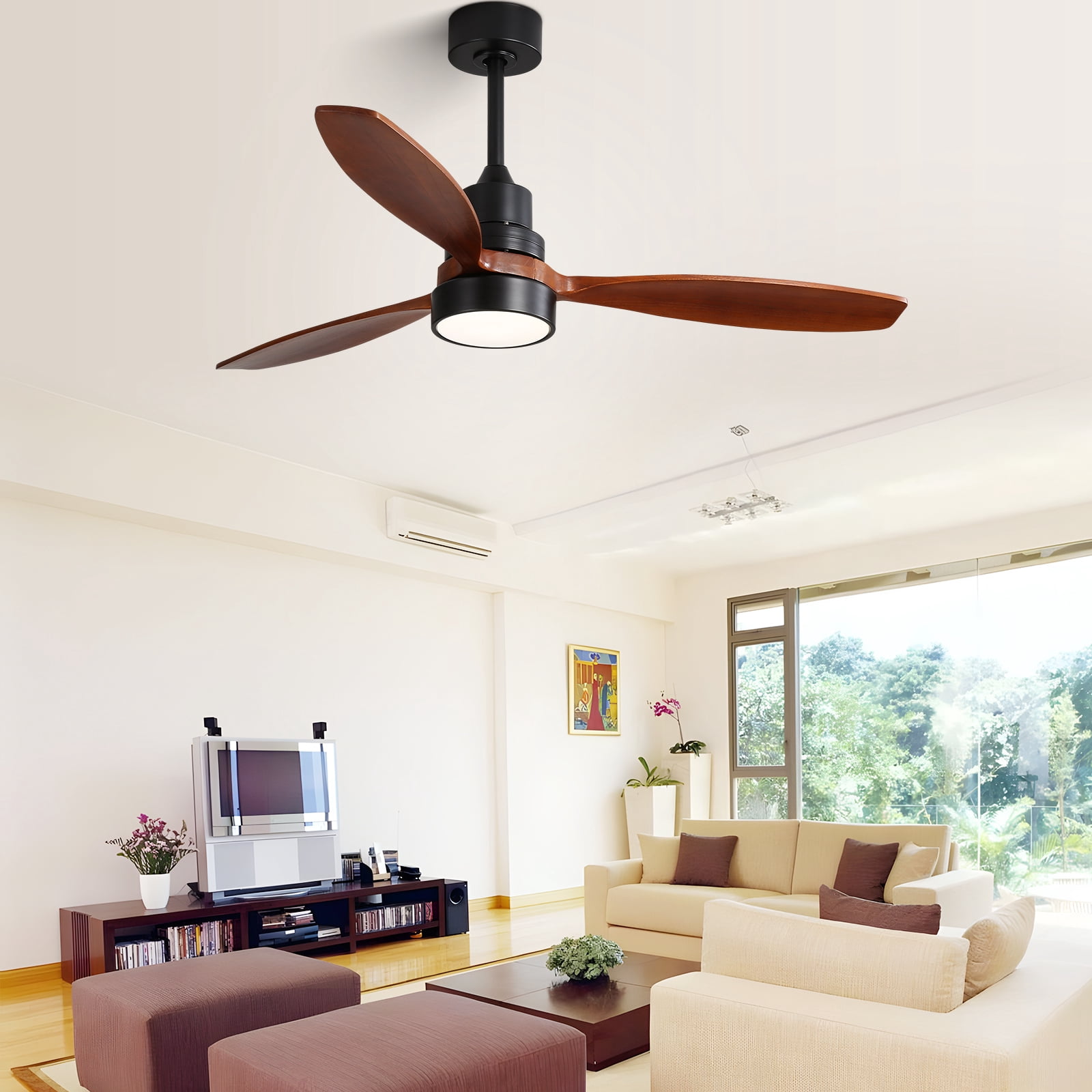 Sofucor Ceiling Fan with Lights, 52 Inch Mordern Wood Ceiling Fan with Remote for Indoor Farmhouse Bedroom Living Room Outdoor Patio Porch, Reversible DC Motor, Noiseless