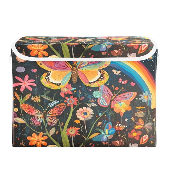 Storage Box With Lid 16.5x12.6x11.8In Foldable Stacked Household Storage Box Beautiful Rainbow Butterfly