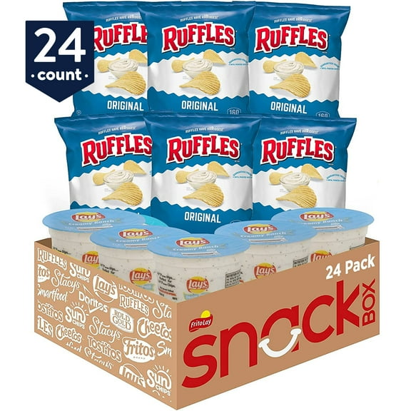 Ruffles Original & Lay's Creamy Ranch Dip Cups Variety Pack, Single Serve Portions, Chip Dip, (24 Pack)