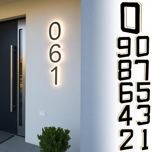 9 Inch Solar Lighted House Number, Waterproof Backlit LED Address Sign for Outside, Modern Illuminated Number for Home Garage