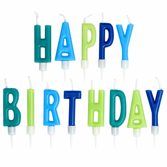 Blue and Green Happy Birthday Letter Candles, 13 Piece Birthday Candle Set for Cakes, Cupcakes, Party Decorations, and Celebrations