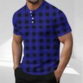thumbnail image 2 of Cmfcve Round Neck T-shirts for Men Plaid Button Top Blouses Short Sleeve Pullover Work Tee Tops, 2 of 5