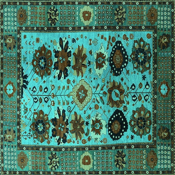 Ahgly Company Indoor Square Oriental Turquoise Blue Industrial Area Rugs, 3' Square