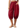 thumbnail image 3 of Horkkom Capris for Women with Pockets Solid Color Elastic Waist Pants Summer Casual Loose Pants M, 3 of 9