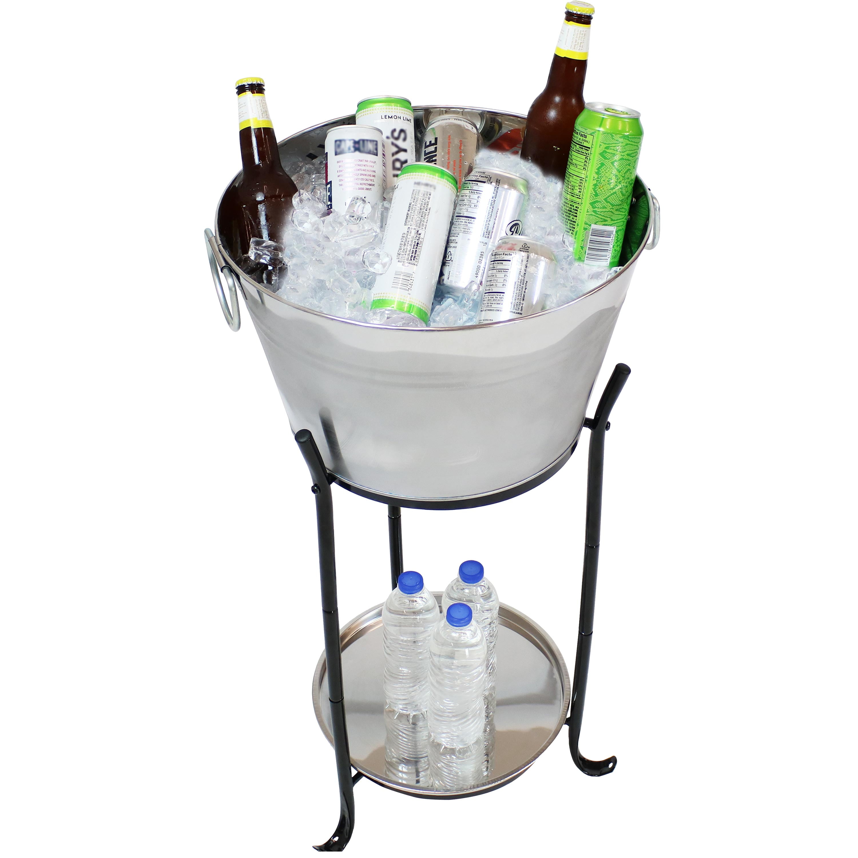 Sunnydaze Ice Bucket Drink Cooler with Stand and Tray for Parties, Stainless Steel, Holds Beer