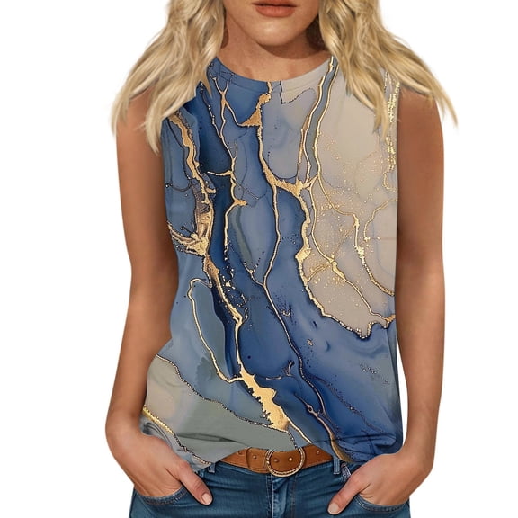 Giftesty Tank Tops for Women Casual Printed Sleeveless Round Neck Top Blouse