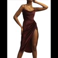 thumbnail image 3 of Falda Irregular Midi para Mujer - Vestido de Verano de Color Liso Vino Tinto XL, 3 of 8
