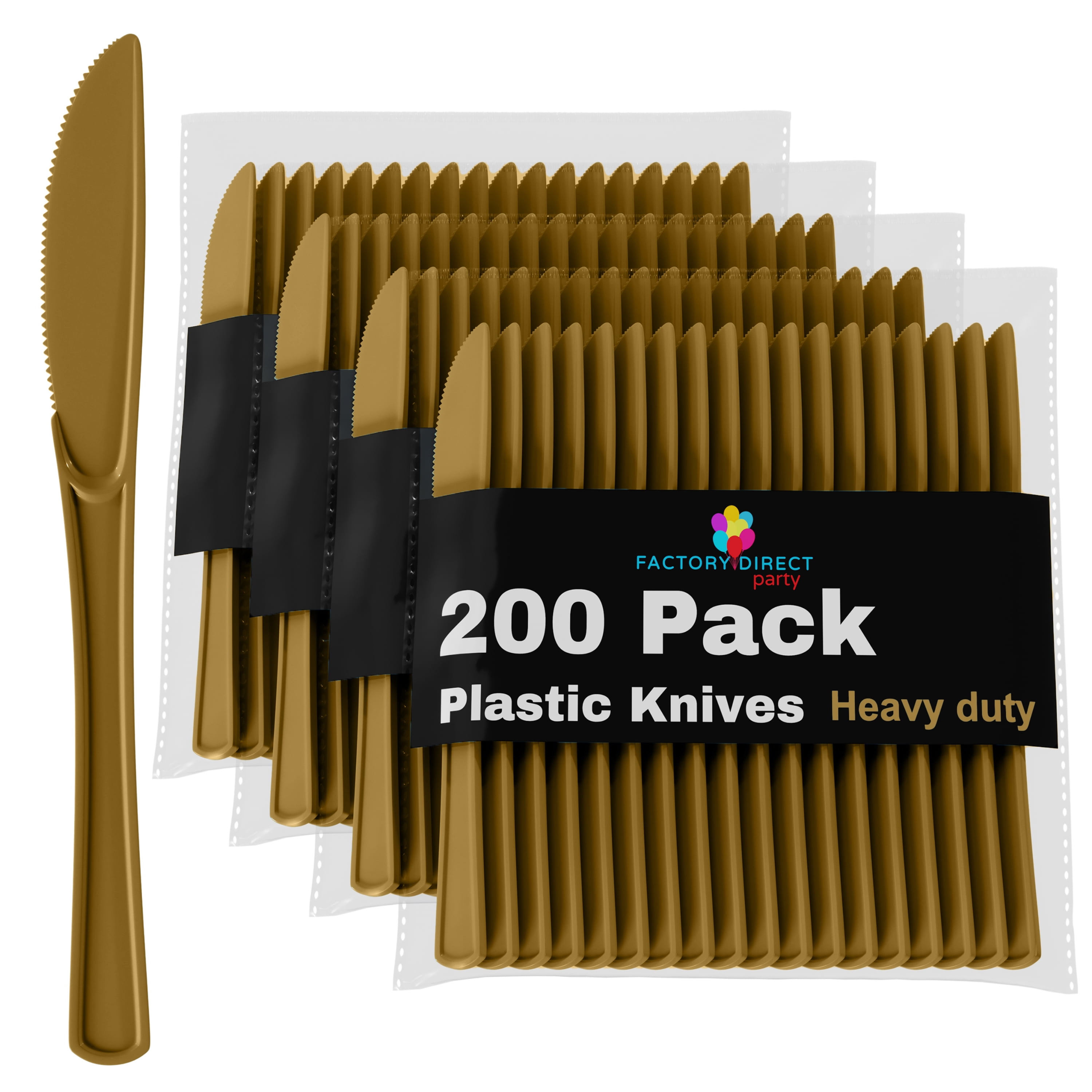 Exquisite Disposable Gold Plastic Knives 200 Pcs - Heavy Duty Gold Plastic Disposable Cutlery ...