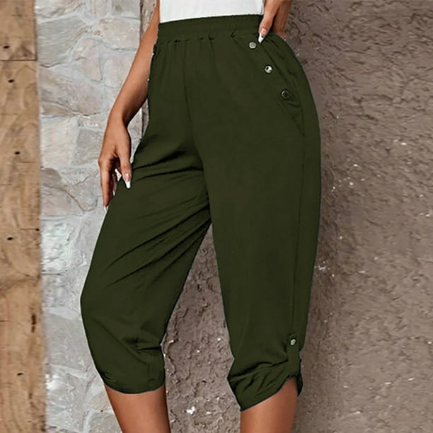 Yuyuzo Capri Pants for Women High Waisted Cropped Slacks Solid Color Summer  Casual Capris Loose Fitted 