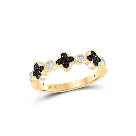 10kt Yellow Gold Womens Round Black Color Enhanced Diamond Clover Band Ring 1/4 Cttw