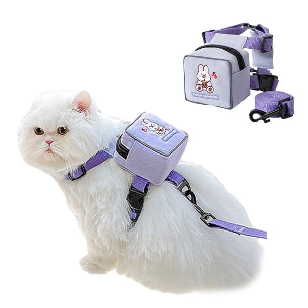 Mochila con dibujos animados para perro, ajustable, con correa para cachorro (morado)