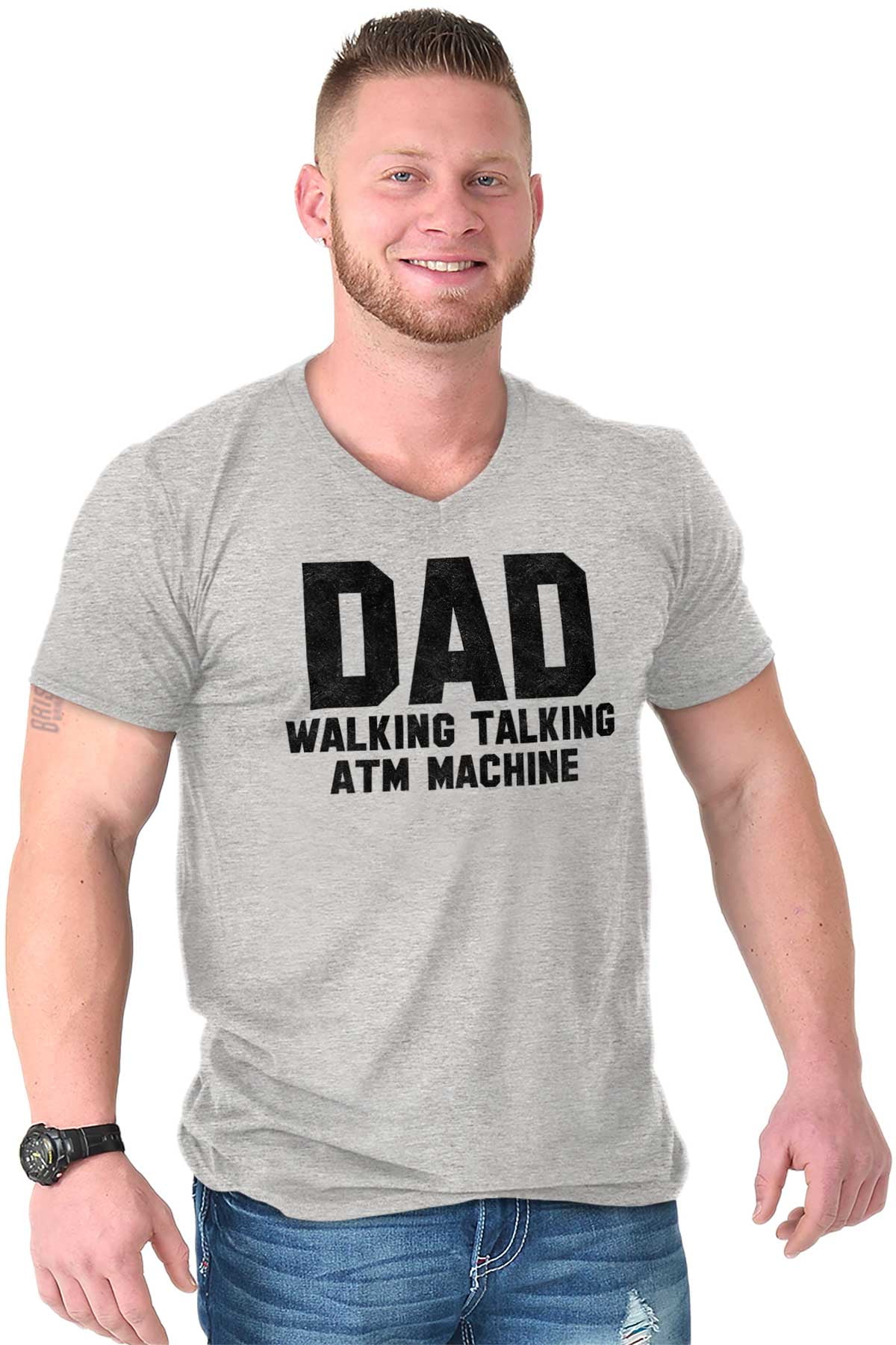 sæt Morgen Motherland Dad Walking Talking ATM Machine Funny V Neck T Shirt Tees Men's Brisco  Brands - Walmart.com