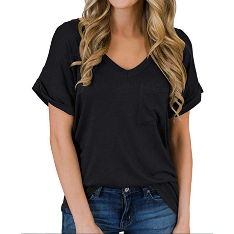 FreshLook - Women's Summer Solid T Shirts V Neck Short Sleeved Top ...