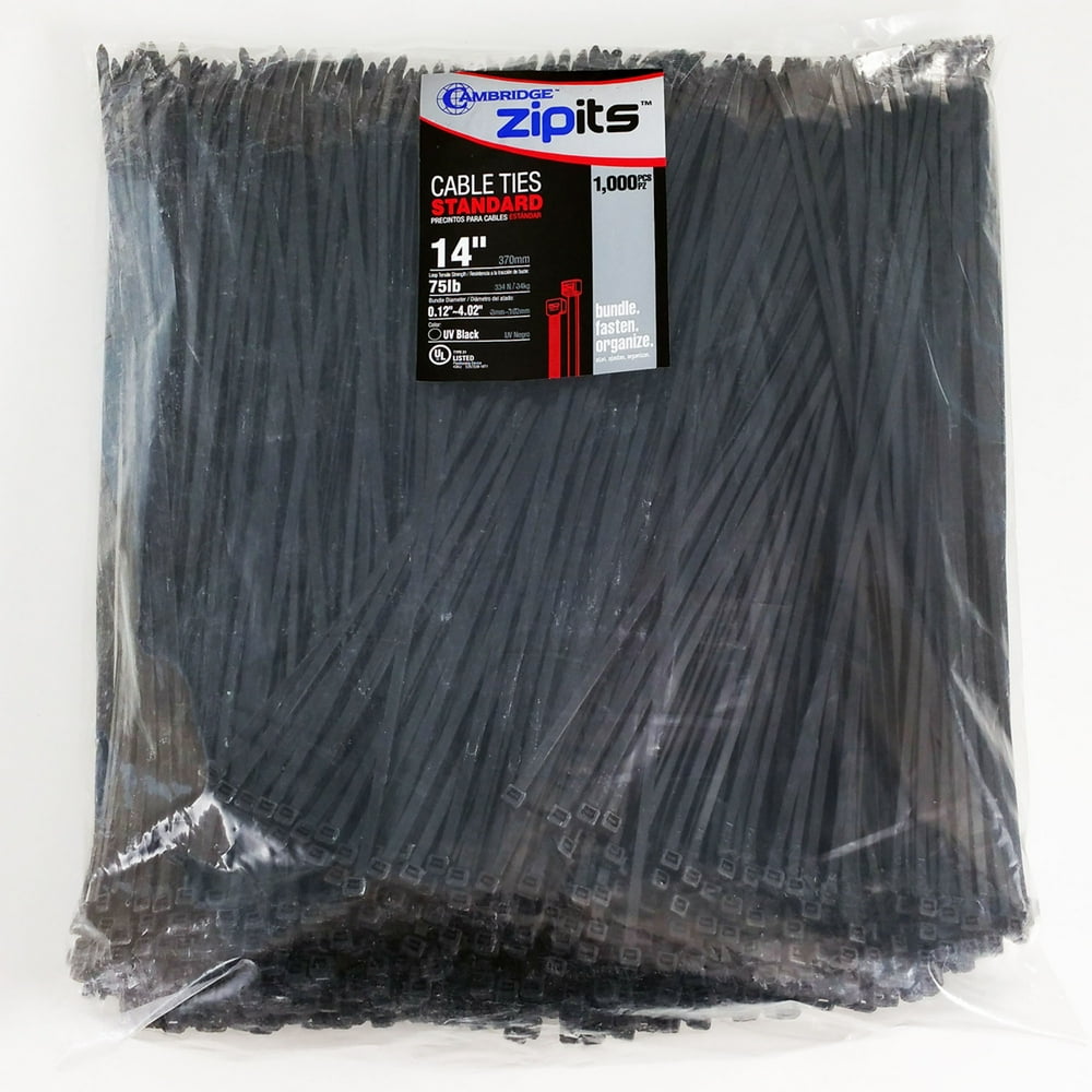 Cambridge ZipIts Cable Ties 14 Inch 75 Lb Standard Duty Zip Ties 1000