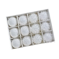 12PCS White Christmas Tree Ornaments Set, 8cm Lace Trim Shatterproof Balls with Mixed Designs for Holiday Home Office Party Decorations