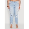 thumbnail image 4 of Womens Plus Size WAX Patch Distressed High Waist Slim Straight Jeans, 4 of 5