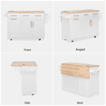 thumbnail image 2 of LEGAHOME 59.3” Kitchen Island with Rubberwood Drop-Leaf Top, Rolling Cart with 3 Drawers, Power Outlet, Trash Can Cabinet, Modern Kitchen Island Cart with Spice and Towel Rack for Dining Room, White, 2 of 9