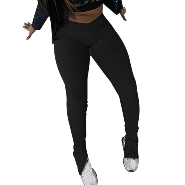 Women's Stacked Leggings Joggers Sweatpants High Waist Bell Bottom Pants - Walmart.com
