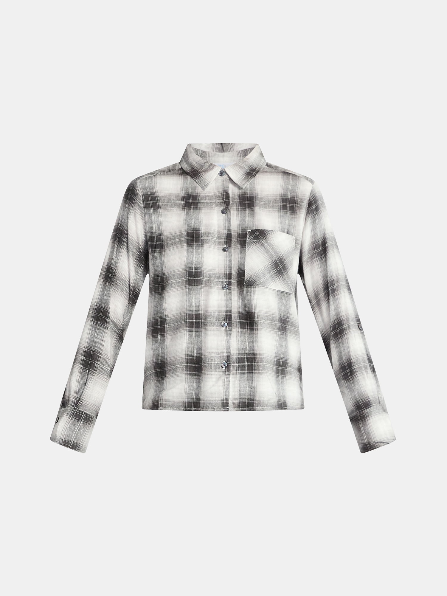 Time and Tru Women's Cropped Flannel Shirt with Long Sleeves, Sizes XS-XXXL