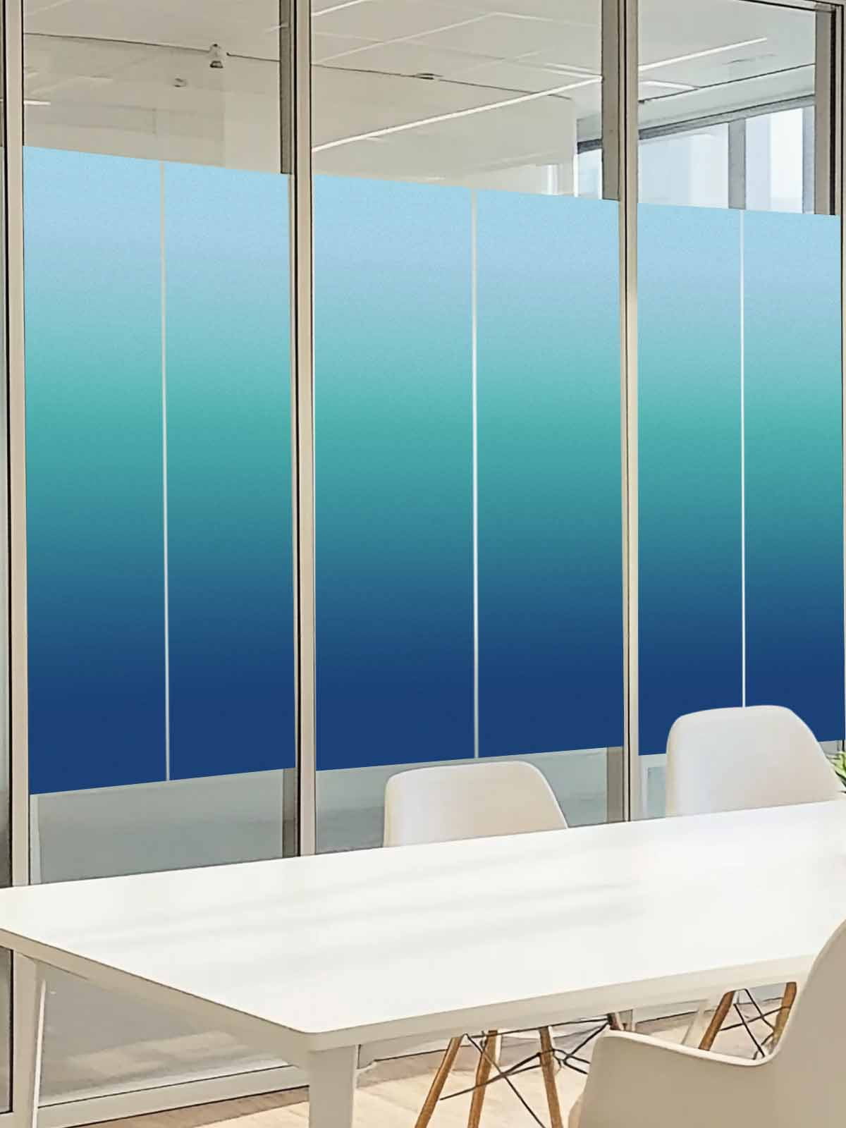 Blue Cyan Window Privacy Film, Gradient Abstract Ombre Art Frosted Glass Window Clings Static Cling UV Heat Blocking Reusable Door Sticker for Bathroom 23.6 x 59 Inch