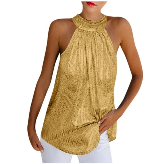 ChaoHeng Women Tank Tops under $10 Summer Tank Tops for Women 3 Dollars Women Summer Solid Sequined Sleeveless Casual Tunic Top Tank Shirt Vest