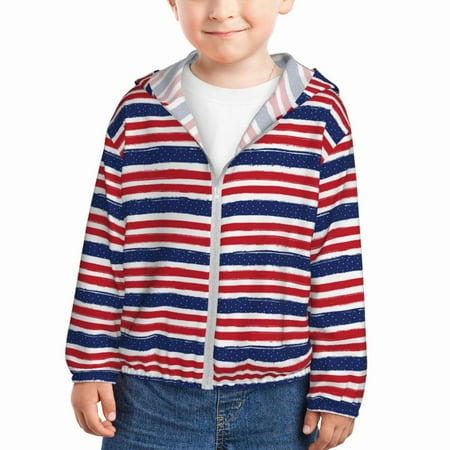 

Gaeub USA Colors Stripes Print Athletic Sun Protection Hoodie for Kids Long Sleeve Outdoor UV Shirt Running Fishing Top for Boys Girls-4 Years