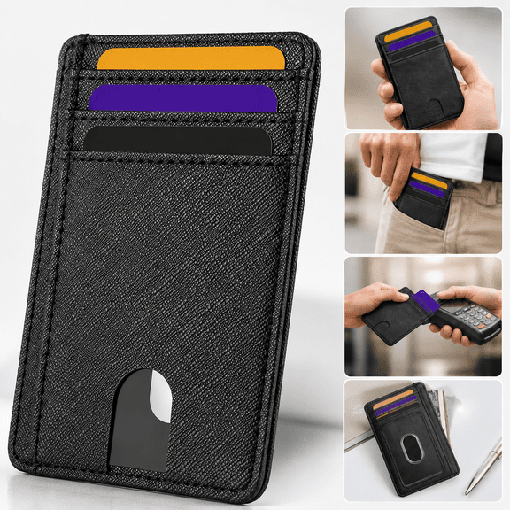 Ustris Travel Minimalist Slim Front Pocket Wallet for Men Women, RFID Blocking Credit Card Holder Case (Cross Black)